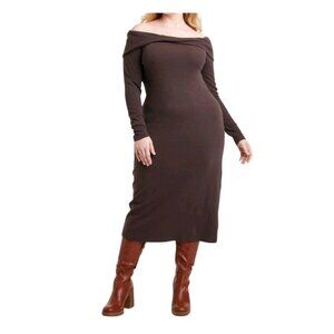 Universal Thread Womens Brown Off-Shoulder Ribbed Midi Dress XXL